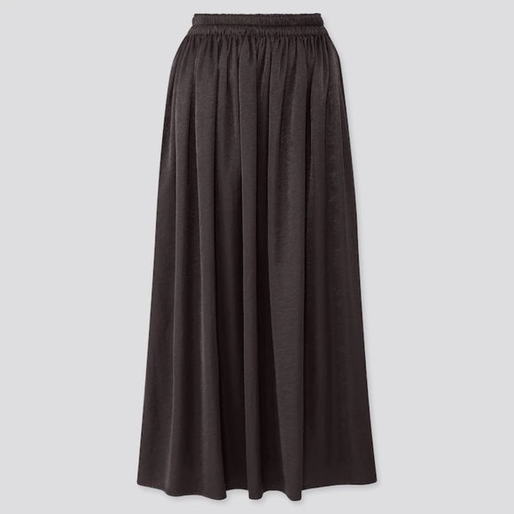 Black Drape Gather Long Skirt w/ Pockets | Uniqlo - Picture 1 of 2